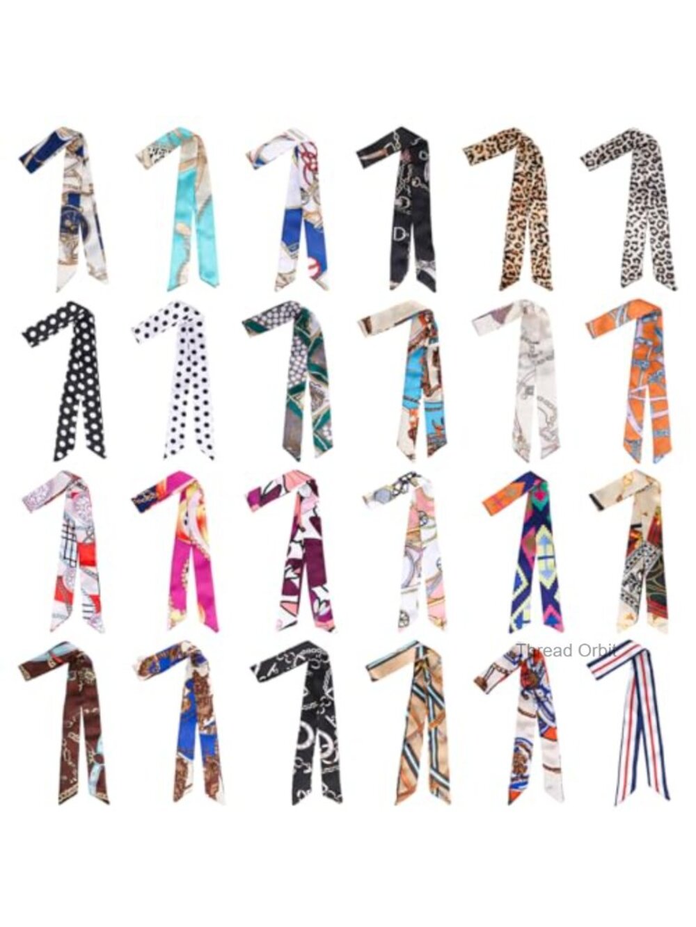 24 Pc Satin Polyester Narrow Scarf Set Hair Tie Neckerchief Handbag Wrap